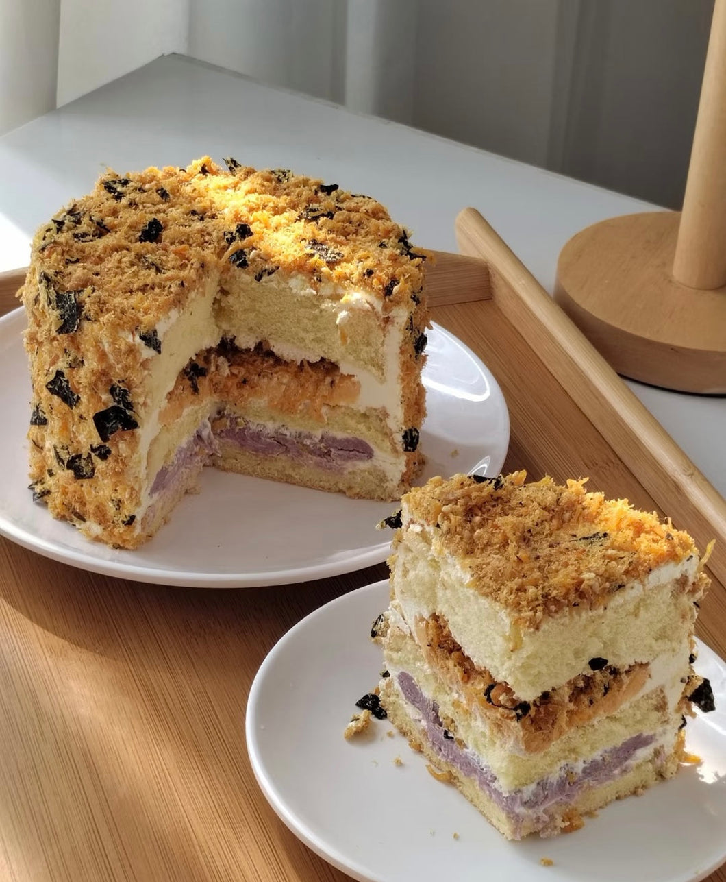 Taro Mochi Salted Egg Pork Floss芋泥麻薯咸蛋黄肉松蛋糕